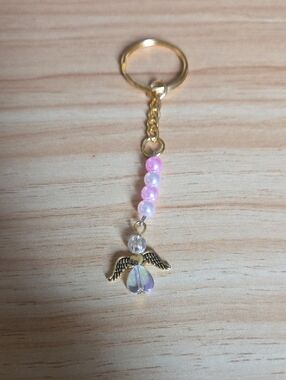 Gold Angel Keychain with Pink Bead Accent